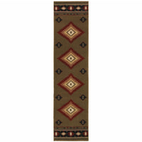 2' X 8' Green Southwestern Power Loom Stain Resistant Runner Rug