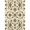 6' X 9' Ivory Green Blue Red Salmon And Yellow Floral Power Loom Stain Resistant Area Rug