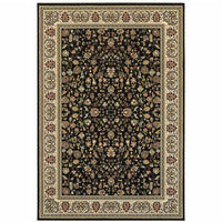 2' X 4' Black And Ivory Oriental Power Loom Stain Resistant Area Rug