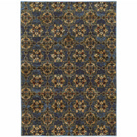 3' X 5' Blue And Gold Oriental Power Loom Stain Resistant Area Rug