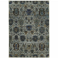 8' X 10' Blue And Navy Oriental Power Loom Stain Resistant Area Rug