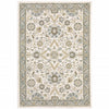 2' X 3' Stone Grey Ivory Green Brown Teal And Light Blue Oriental Power Loom Stain Resistant Area Rug