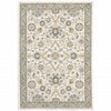 5' X 7' Stone Grey Ivory Green Brown Teal And Light Blue Oriental Power Loom Stain Resistant Area Rug