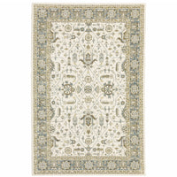 2' X 3' Ivory Grey And Blue Oriental Power Loom Stain Resistant Area Rug