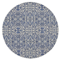 '9' Blue Ivory And Black Round Floral Distressed Stain Resistant Area Rug