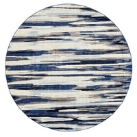 '9' Ivory Blue And Gray Round Abstract Distressed Stain Resistant Area Rug