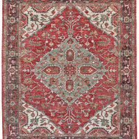 5' X 8' Red Gray And Ivory Wool Floral Hand Knotted Distressed Stain Resistant Area Rug With Fringe