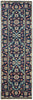 8' Blue Green And Red Wool Floral Hand Knotted Distressed Stain Resistant Runner Rug With Fringe
