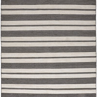10' X 14' Black And White Striped Dhurrie Hand Woven Stain Resistant Area Rug