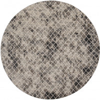 '9' Ivory Gray And Taupe Round Abstract Stain Resistant Area Rug