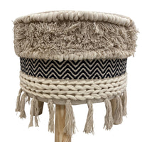 16" Beige And Black Cotton And Natural Round Chevron Ottoman