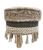 16" Beige And Black Cotton And Natural Round Chevron Ottoman