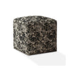 17" Beige Canvas Floral Pouf Ottoman