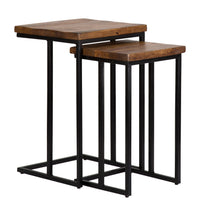 Set Of Two 16" Black And Mahogany Solid Wood Nested Tables