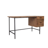 55" Brown And Black Pine Solid Wood Writing Desk With Two Drawers