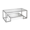 45" Silver Glass Rectangular Coffee Table With Shelf