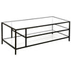 46" Black Glass Rectangular Coffee Table With Two Shelves