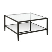 32" Black Glass Square Coffee Table With Shelf