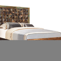 Solid Reclaimed Wood Queen Brown Geometric Panel Bed