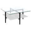 32" Black And White Glass Square Coffee Table With Shelf