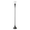 71" Black Torchiere Floor Lamp With Clear Seeded Glass Cone Shade