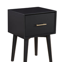 18" Black Mid Century Mod Wood End Table With Drawer