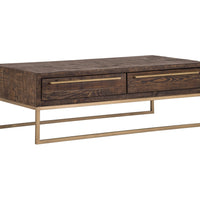 47" Gold And Dark Brown Rectangular Coffee Table With Drawers