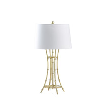 29" Gold Bamboo Design Table Lamp With Off White Drum Shade