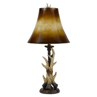 30" Brown Antlers Table Lamp With Two Tone Brown Bell Shade