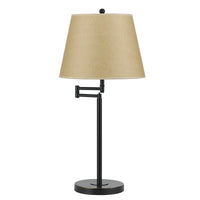 27" Bronze Metal Table Lamp With Tan Empire Shade