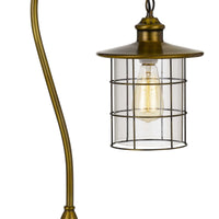 25" Antiqued Brass Metal Desk Table Lamp With Antiqued Brass Drum Shade