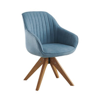 23" Blue Fabric And Natural Swivel Accent Arm Chair