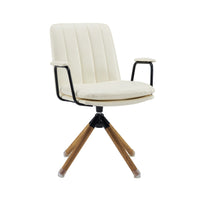 23" Off White Faux Leather And Brown Swivel Arm Chair