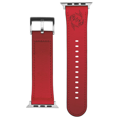 Pisces Zodiac Birth Sign Apple Leather Watch Band in Red