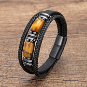 Multi-layer Braided Leather Tiger Eye Stone Bracelet For Men