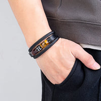 Multi-layer Braided Leather Tiger Eye Stone Bracelet For Men