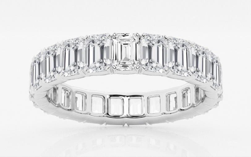 14k White Gold 4ct Emerald Cut Lab Grown Diamond Eternity Band