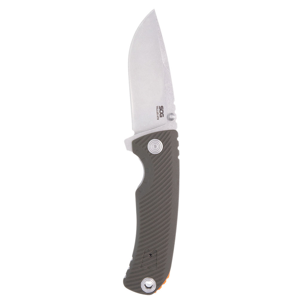 Sog Tellus Atk Flipper Knife 3.23" Cryo 440c Stonewashed Clip Point Blade Od Green Grn