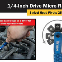 Titan 1/4" Drive Aluminum Swivel Head Micro Ratchet Blue
