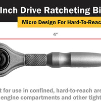 Titan 1/4" Drive Aluminum Swivel Head Micro Ratchet Bit Driver Silver