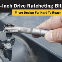 Titan 1/4" Drive Aluminum Swivel Head Micro Ratchet Bit Driver Silver