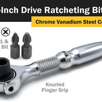 Titan 1/4" Drive Aluminum Swivel Head Micro Ratchet Bit Driver Silver