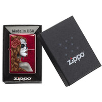 Zippo Windproof Lighter Day Of Dead Girl Candy Apple Red Translucent Finish