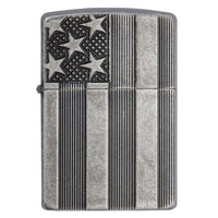 Zippo Windproof Lighter U.s. Flag Armor Case  Antique Slilver Plate Finish
