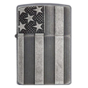 Zippo Windproof Lighter U.s. Flag Armor Case  Antique Slilver Plate Finish