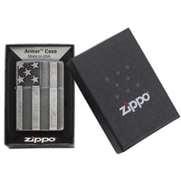 Zippo Windproof Lighter U.s. Flag Armor Case  Antique Slilver Plate Finish