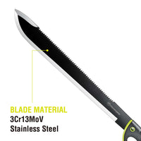 Kilimanjaro 24" Machete With Serrated Back And Black Finish With Nylon Storage Sheath