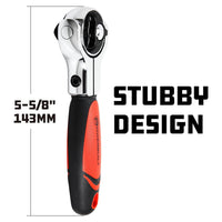 Powerbuilt 3/8" Drive Stubby Ratchet With 270° Swivel Head - 72 Tooth