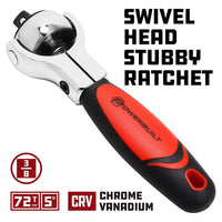Powerbuilt 3/8" Drive Stubby Ratchet With 270° Swivel Head - 72 Tooth