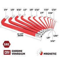 Powerbuilt Red Sae Long Arm Magnetic Hex Key Wrench Set (13 Piece Set)